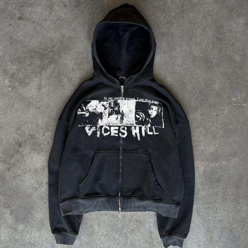 European and American Y2K Street Retro Trendy Printed Pattern Long Sleeve Hoodie