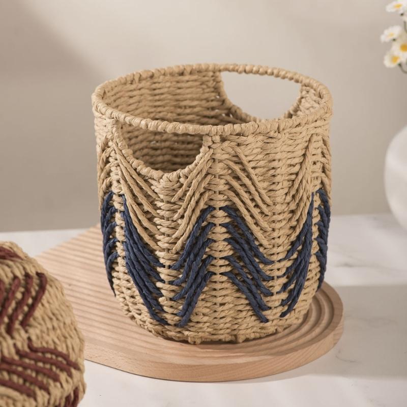 Styl nordycki Ręcznie pleciony kosz do przechowywania Papierowa lina Żelazna rama Dekoracyjne organizery Do domu Sypialni Salonu