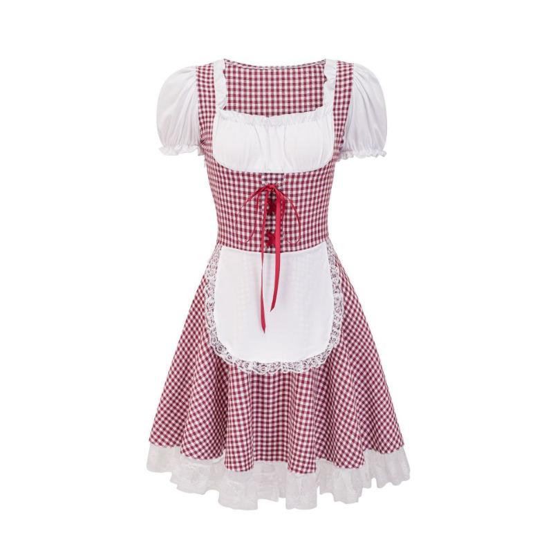 Oktoberfest Costume Multi-colored Plaid Dress Beer Suit Tavern Maid Uniform Women's Clothing