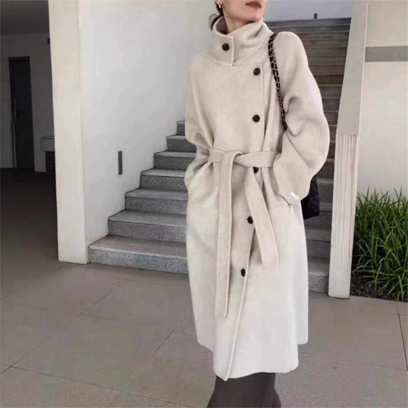 Peerless Enemy Honey Autumn and Winter New Double-sided Wool Coat Long Stand-up Collar Wool Coat Feels Fashionable