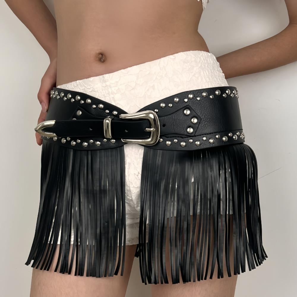 Punk Style Skirt Decoration Spicy Girl Pu Tassel Waistbands Simple Rrivet Belt  Daily