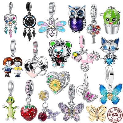 Nuovo ciondolo a forma di acchiappasogni spirituale a forma di farfalla rosa in argento sterling 925, adatto per bracciale originale, regalo di gioielli fai da te.