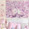 Kawaii Anime Pink Girl Tapestry Wall Hanging Decor Cute Fashion Lady Bedroom Background Home Decor Wall Tapestry