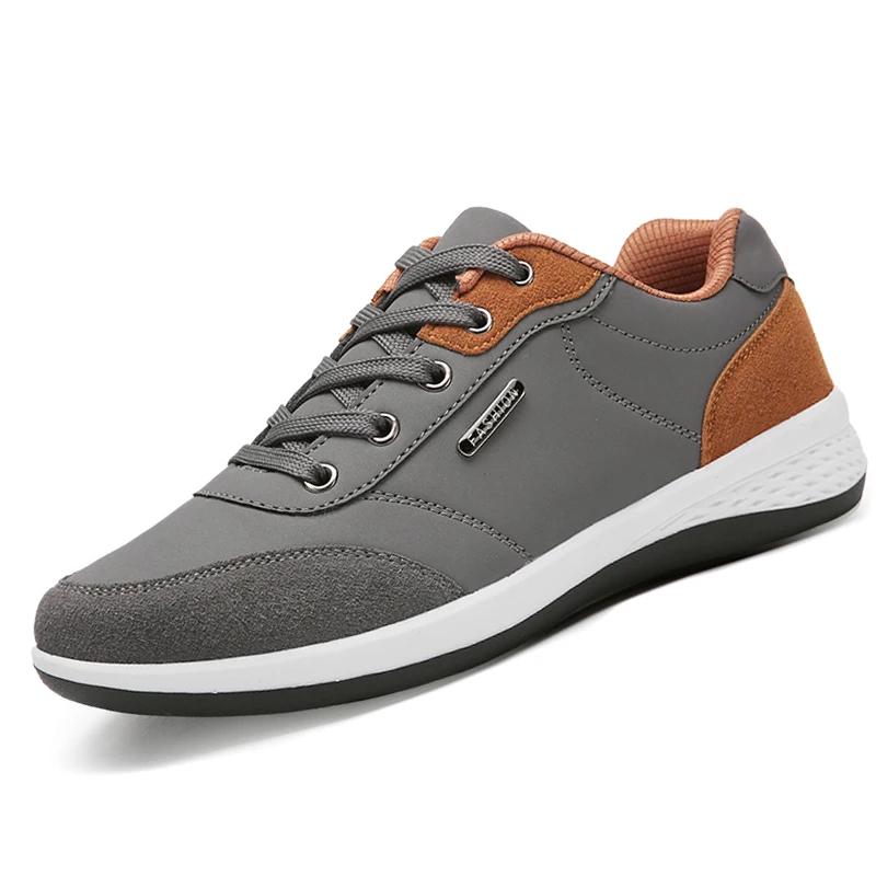 

Mens Leather Sports Shoes Casual Sneakers Non Slip Lightweight Walking Shoes Man Comfortable Waterproof Sports Tennis Men 39 серый