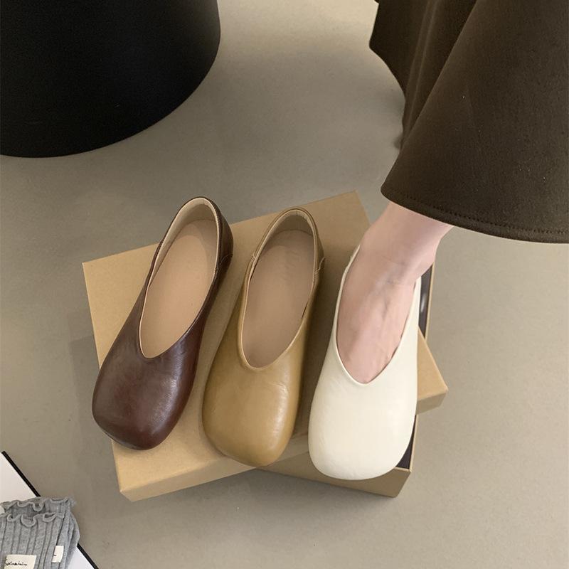 Französischer Abendwind Flacher Mund Einzelne Schuhe Damen Frühling und Herbst Koreanische Edition Oma Schuhe Damen Flacher Boden Ein Pedal Doudou Schuhe