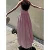 Vertikal gestreiftes Kleid Spaghettiträger Bandeau Schulterfrei Raffung in der Taille A-Linie Mit Taschen Sommerlich Lässig Strandurlaub Damen Langes Kleid