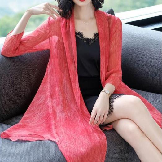 Spring/Summer women Long Chiffon Blouse Plus Size Sunscreen Open Front Sunscreen Shawl Jacket