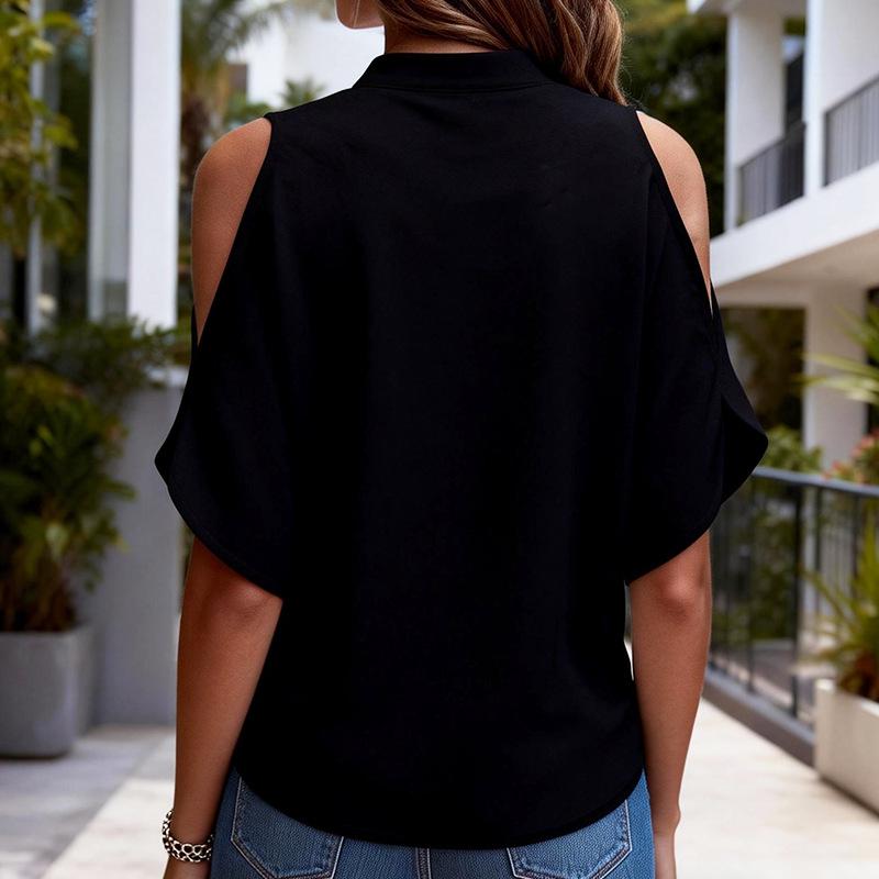 2026 Women's Off-the-Shoulder High-End Solid Color Short Sleeve Loose Shirt Base Layer