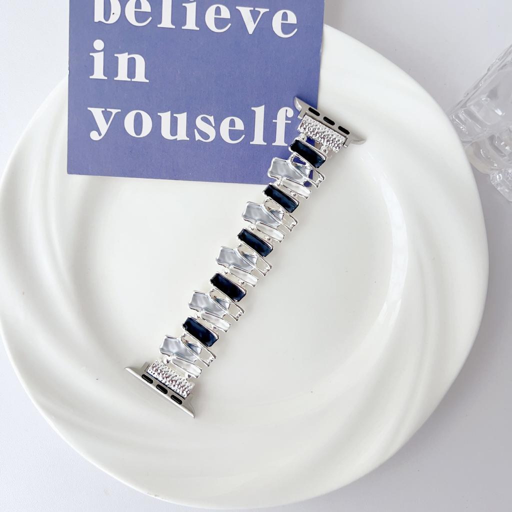 Dopamin Armband für Apple Watch 9 8 7 6 5 4 SE UItra 2 Geometrisches Damen Metall Elastisches Armband für iWatch 42mm 40 38 41 49 45 44mm