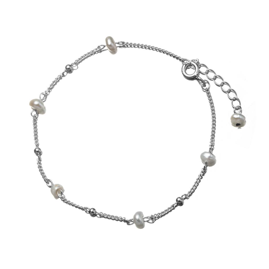 925 Sterling Silver Link Chain Freshwater Pearl Beads Beaded Bracelet for Women Gifts Jewelry
