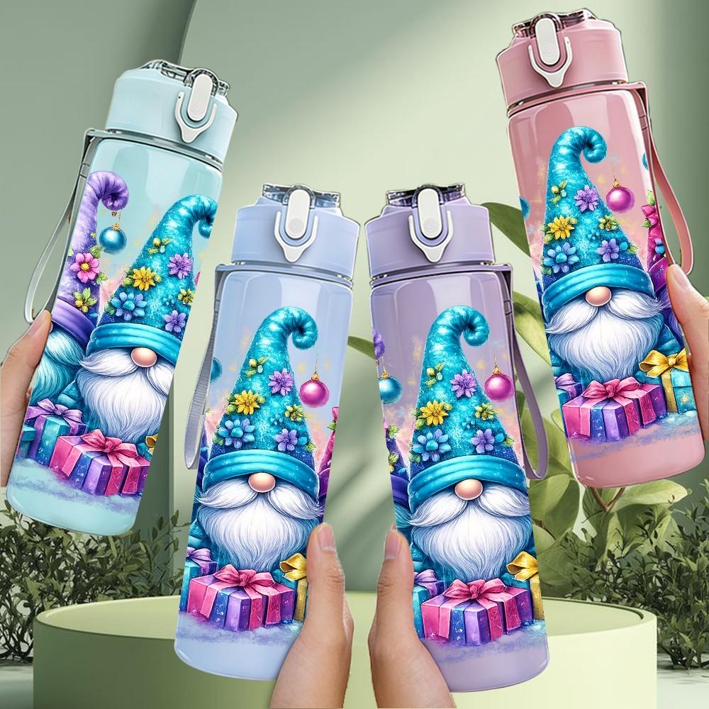 1PC Three Gnome Cute Christmas Cartoon 750ml Color Plastic Sports Water Bottle Leakproof Flip Straw Lid Suitable for Sports Office Home Use