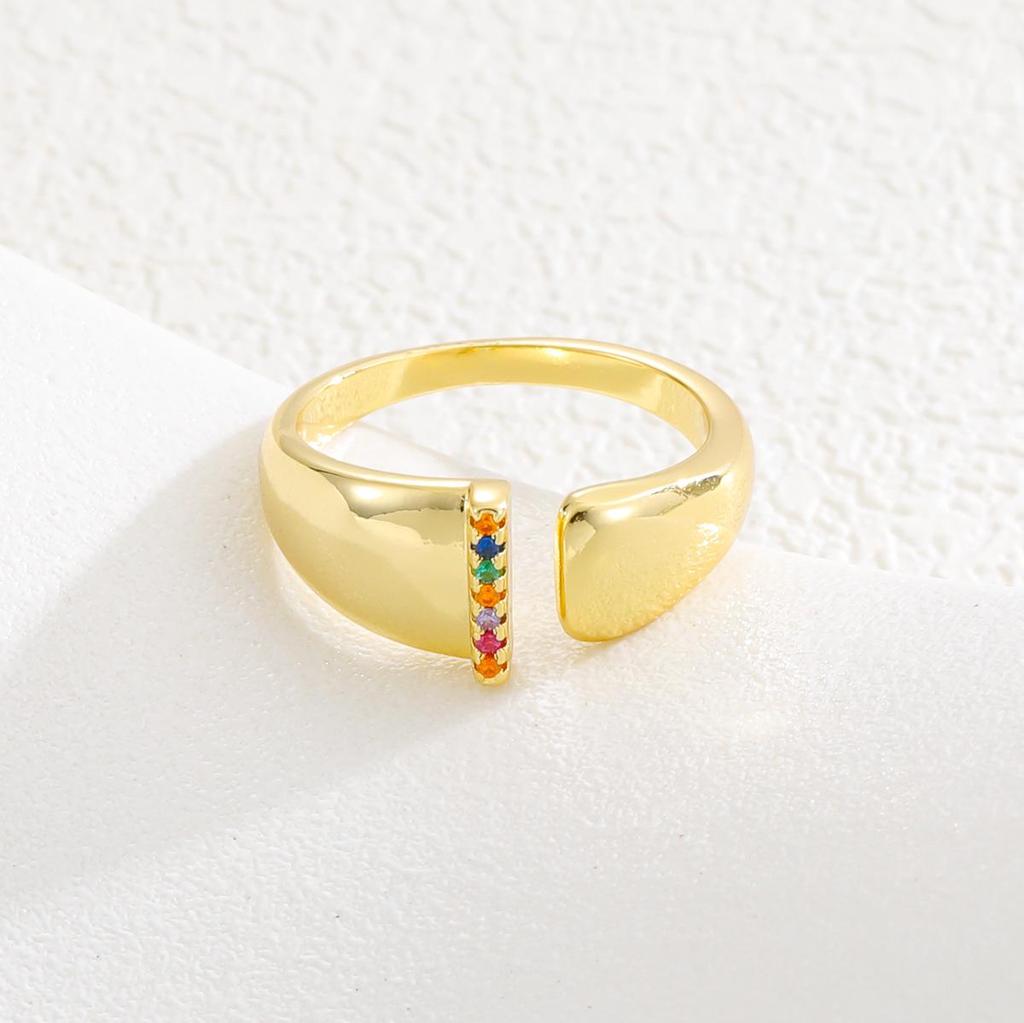 Fashionable Colorful Zircon Alphabet Adjustable Retro Ring