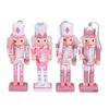 Pack of 4 Pink Nutcrackers King and Soldier Statue Christmas Decorative Hanging Wooden Nutcrackers Toy Decors Ornaments