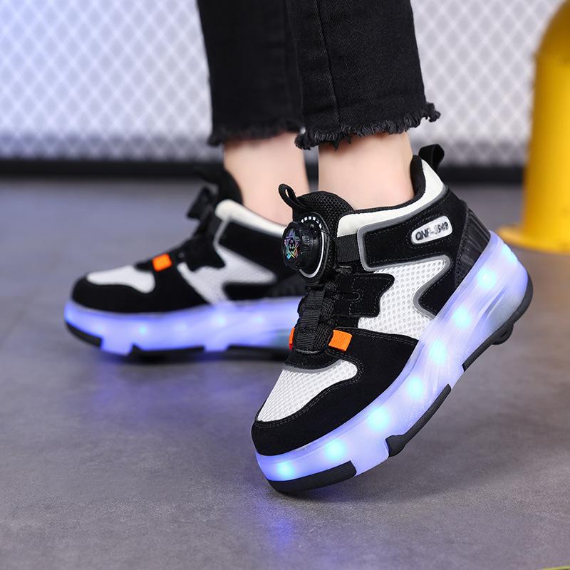 

New four-wheel runaway shoes for boys and girls with lights charging roller skates for boys disassembling sports skates 31 inner length 19.7