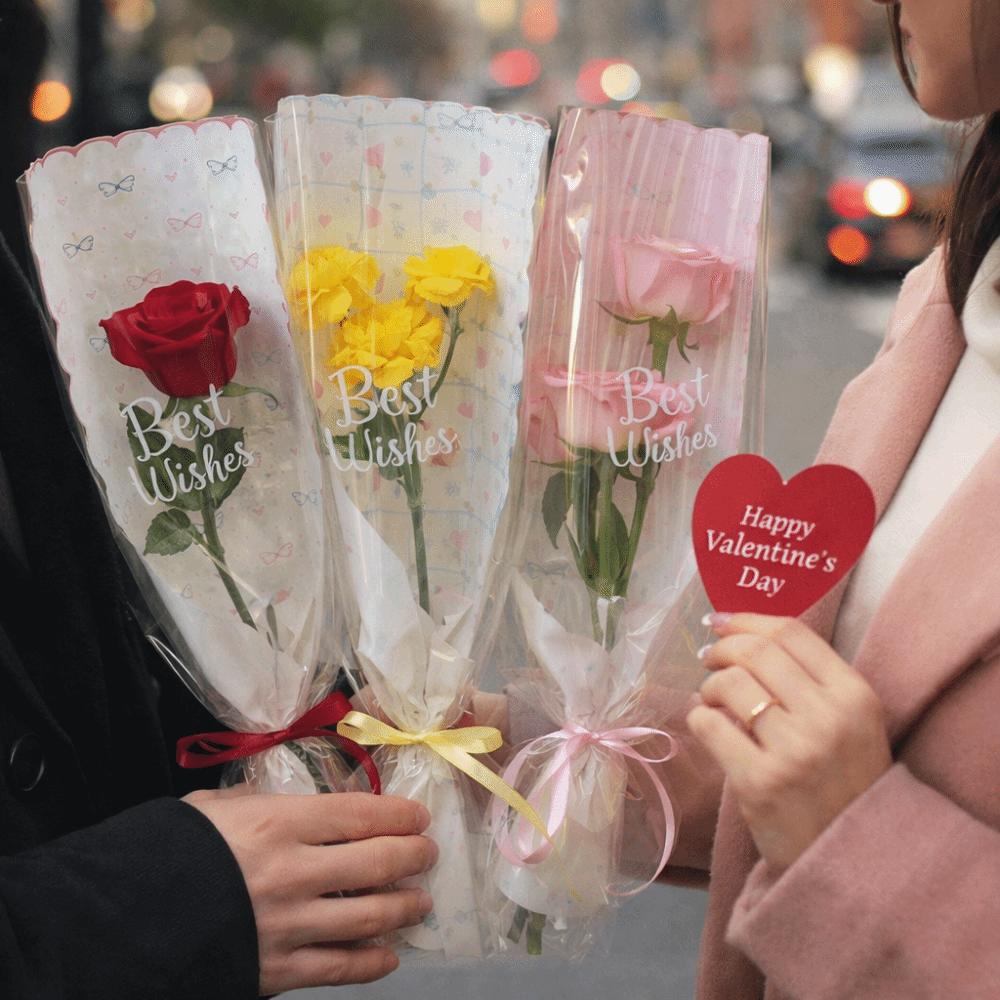 10pcs/set Transparent Bouquet Wrapping Bags Romantic Rose Packaging Sleeve  Mother's Day