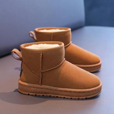 Kids Snow Boots with Fur Inside Boys GirlsWarm Boots Non-slip Soft Sole 2024 New Fashion Children Short Boots Soild Color Trend