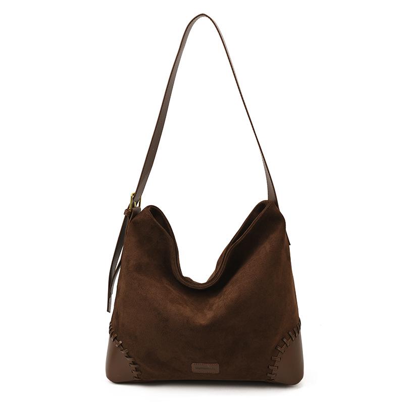 

Шикарная замшевая сумка-тоут: Женская мода 2025, Сумка через плечо большой вместимости кофейный