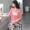 Women's Summer Korean Cartoon Pajama Set - Short-Sleeved Top with Seven-Point Pants