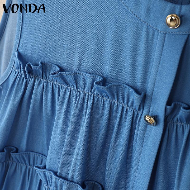 VONDA Women Casual Loose Sleeveless Ruffled Tank Tops