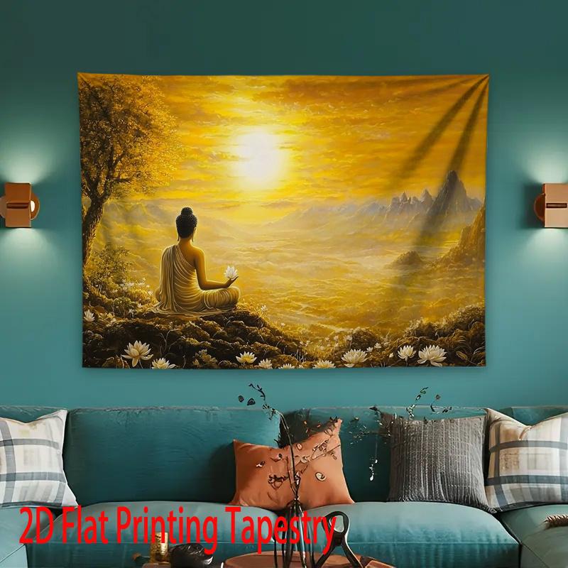 VIKAMA Golden Lotus Meditation Tapestry Bohemian Wall Decoration Living Room Bedroom Meditation Room Tapestry Home Decoration