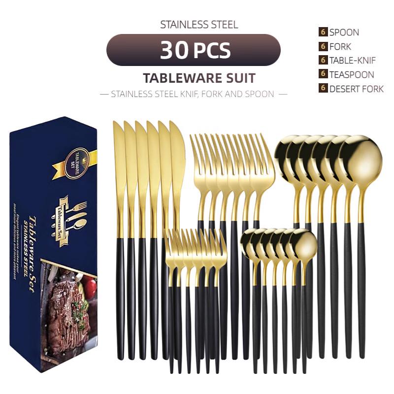 Black Gold 30-Piece Stainless Steel Cutlery Set