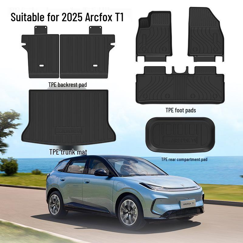 2025 BAIC Jihu T1 TPE Eco-Friendly Floor, Trunk, Backrest, and Carbon Fiber Textured Rear Cargo Mats.