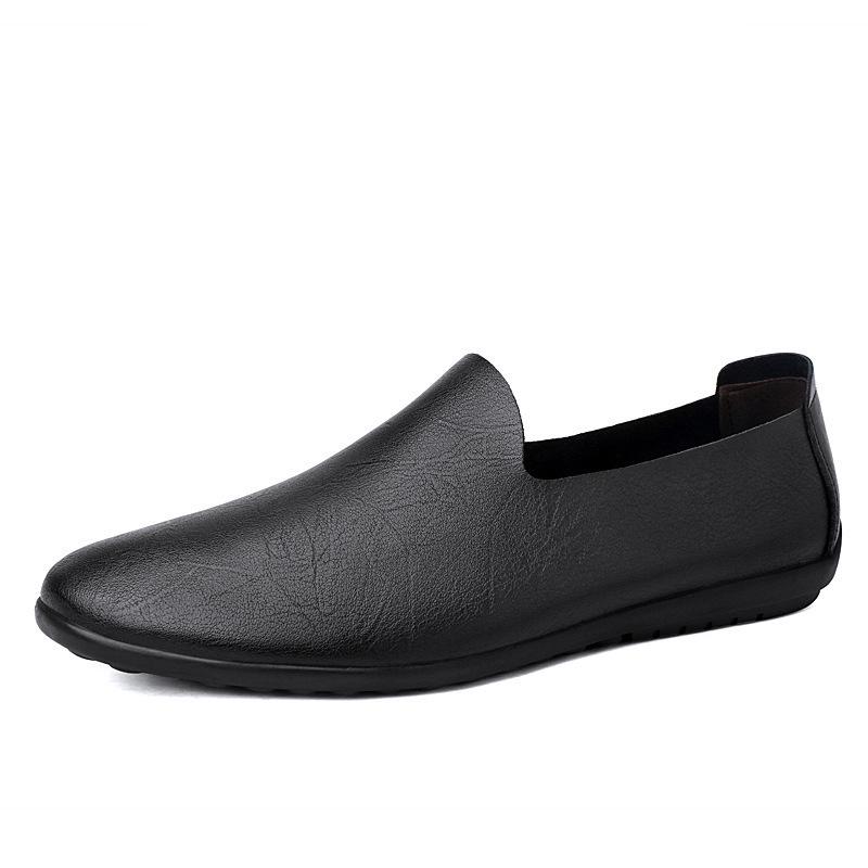Men's Slip-On Leather Driving Moccasins - Spring/Summer Flat Sole, Large Size Cowhide Shoes