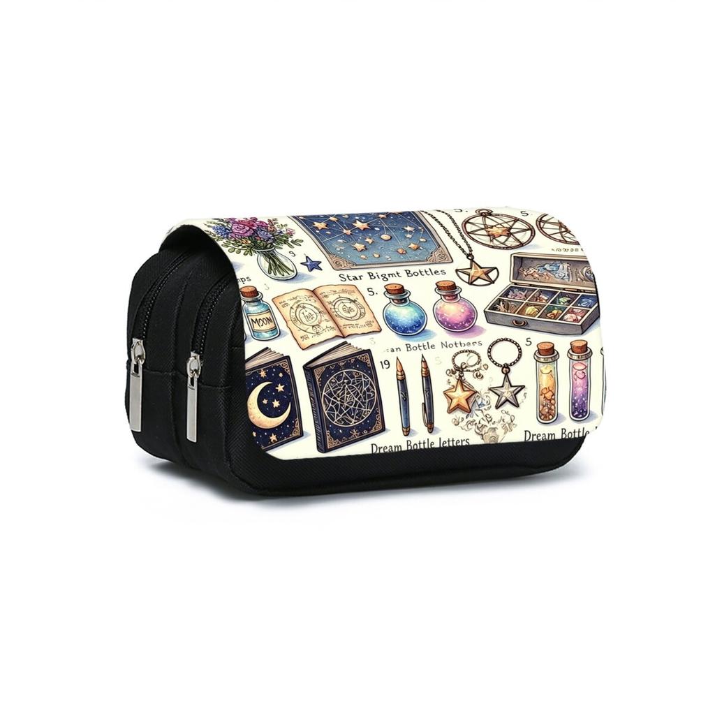 Tarot Cards Print Double Layered Flip Pen Case for Boy/Girls Best Gifts 2D Cartoon School Supplies Pencil Case for Children