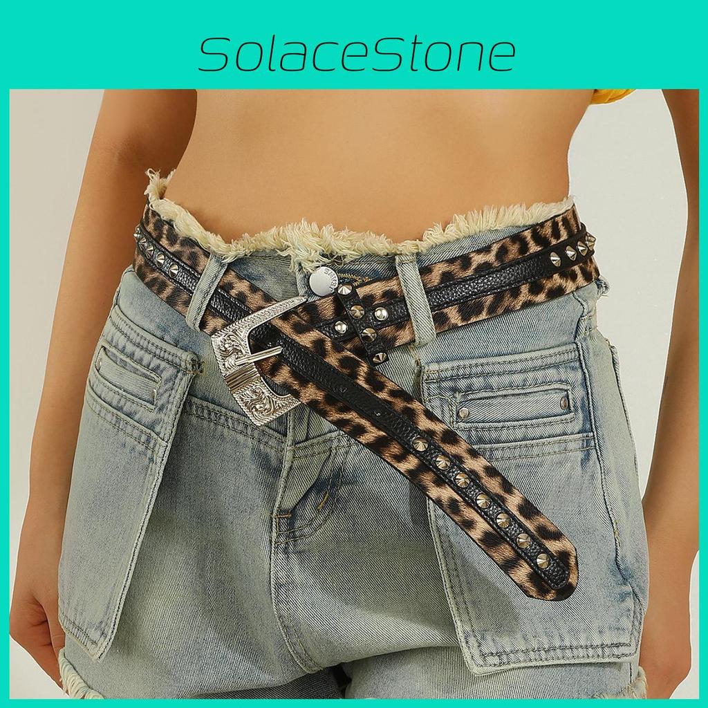 Fashion Leopard Print Pattern Rhinestone Metal Buckle Decoration Women Wide Belt For Streetwear Fashion