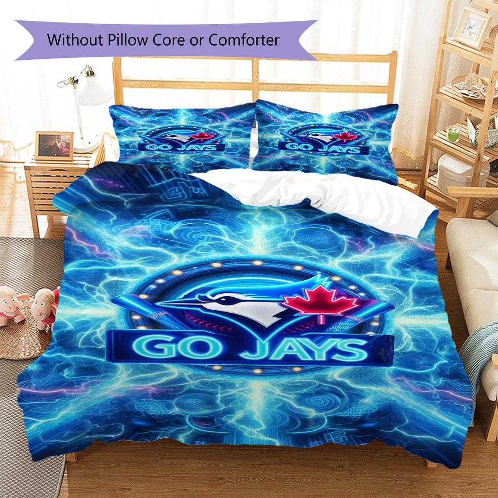 Toronto Blue Jays Pattern Bedding Set Quilt Cover Pillowcase Home Decor Gift (1 * Duvet Cover + 2 * Pillowcase, Without Core)