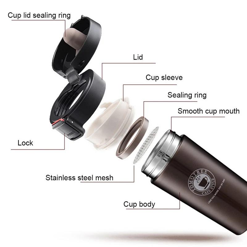 380ml Thermos Coffee Cup Thermal Mug Double Layer Stainless Steel Vacuum Insulated Metal Thermos Outdoor Sports Water Bottle