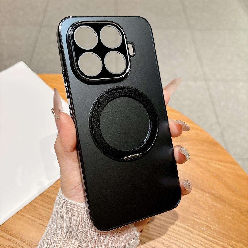 Luxury AG Frosted Anti-fingerprint Electroplated Case for Xiaomi 17T Pro 15T Pro Magnetic 360° Rotation Bracket Shockproof Cover
