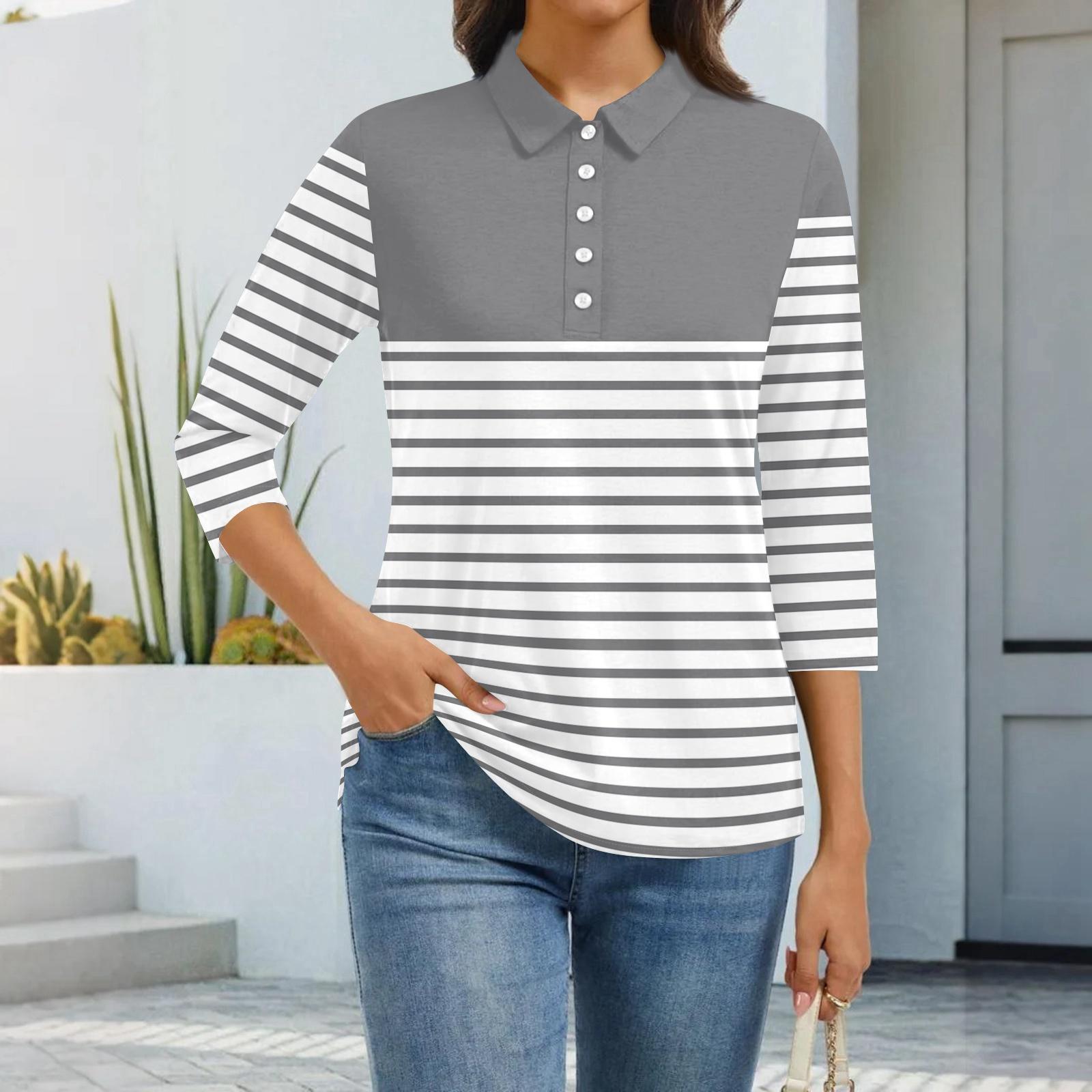 

Женская модная повседневная рубашка с лацканами и рукавом 3/4 с принтом, женские топы на пуговицах XXL