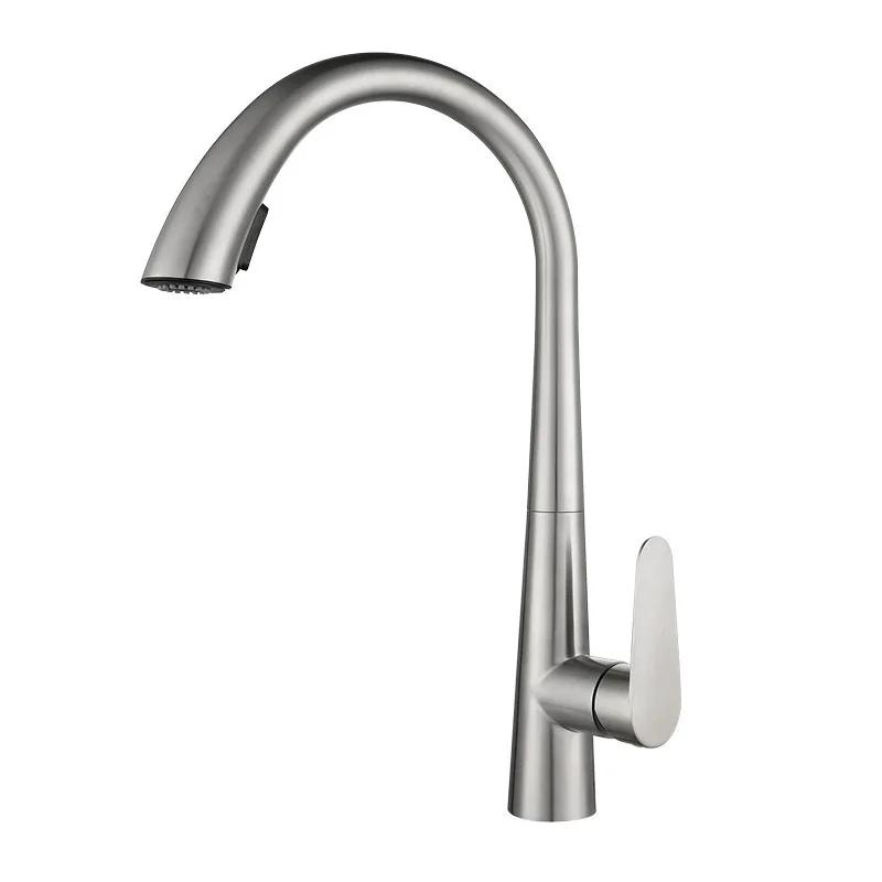 Kitchen Hot and Cold Faucet Pull-Out Stainless Steel Dual Outlet Sink Faucet Mixer Tap 360-Degree Rotatable Kitchen Faucet