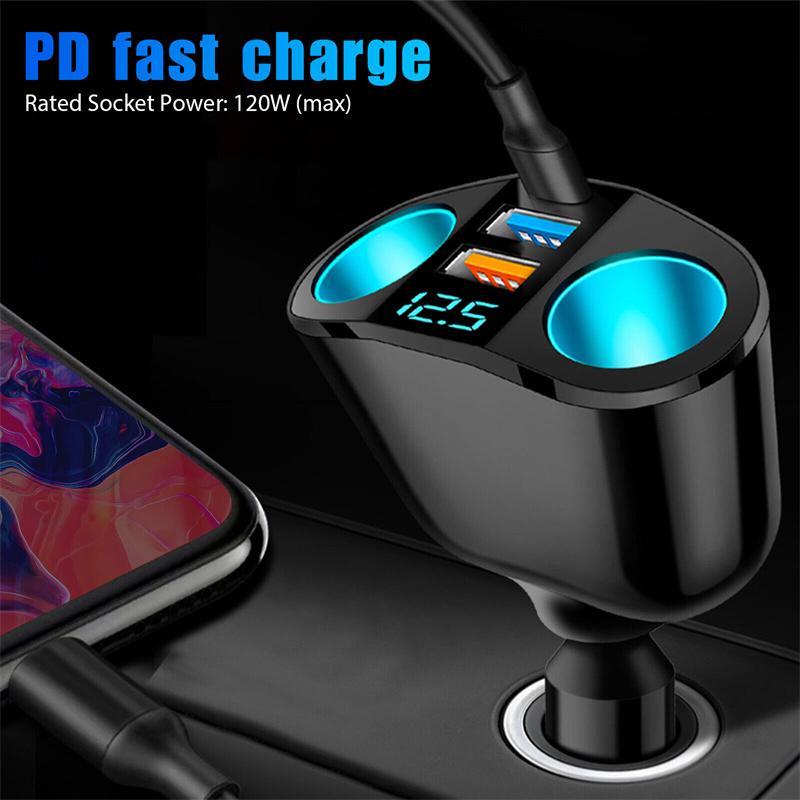 

Прикуриватель в автомобиле Универсальный адаптер питания с разветвителем 12 В-24 В 3,1 А, 120 Вт, автомобильное зарядное устройство с двумя USB-портами и напряжением