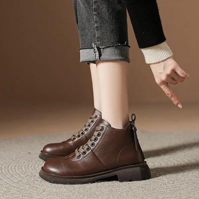 2024 Fall Women New Design Handmade   Ankle Length Boots Genuine Cow Leather Shoes for Female