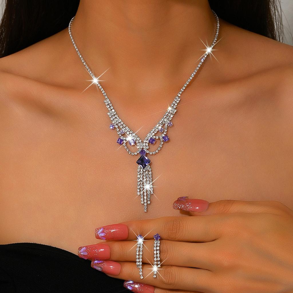 3 st Böhmisk Retro Feng Shui Diamant Tofs Damhalsband Örhängeset Strandsemester Strandfest Dagliga Klädtillbehör