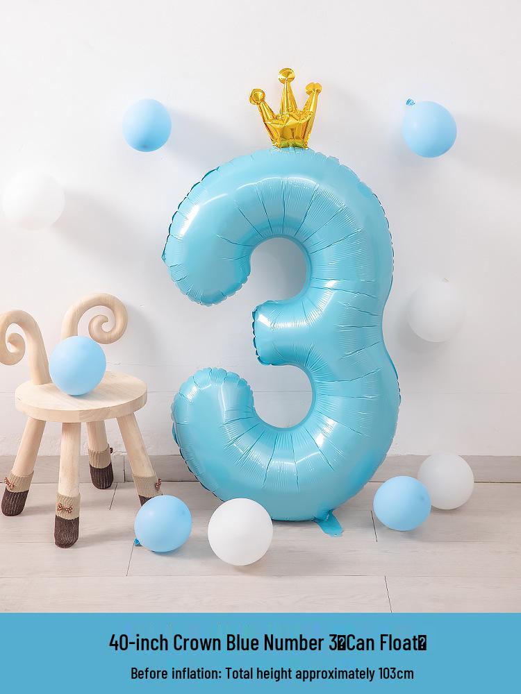 40-inch Blue Digital Balloons for Girl s First Birthday Photo & Party Decoration