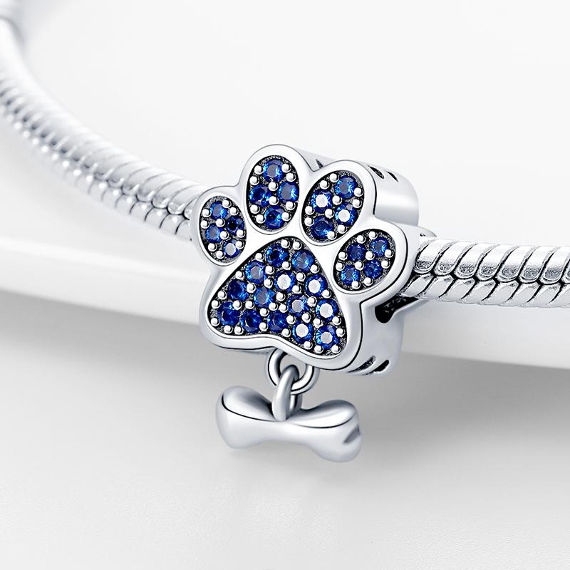 925 Silver Cute paws and Love lotus flowers Pendant Beads, Fit Necklace Bracelet DIY DIY Holiday Party Gifts
