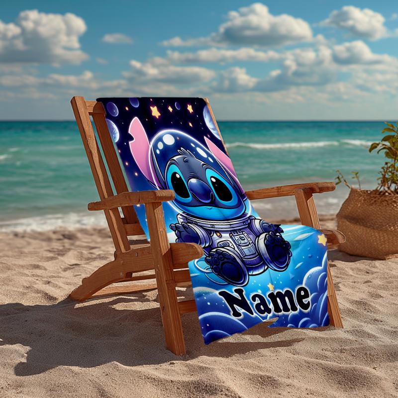 Custom Name Ultra-Soft Beach Towel with Stitch Theme,Ideal for Pool - Camping, Diving - Perfect Travel Essential, Vibrant Beach Towel.