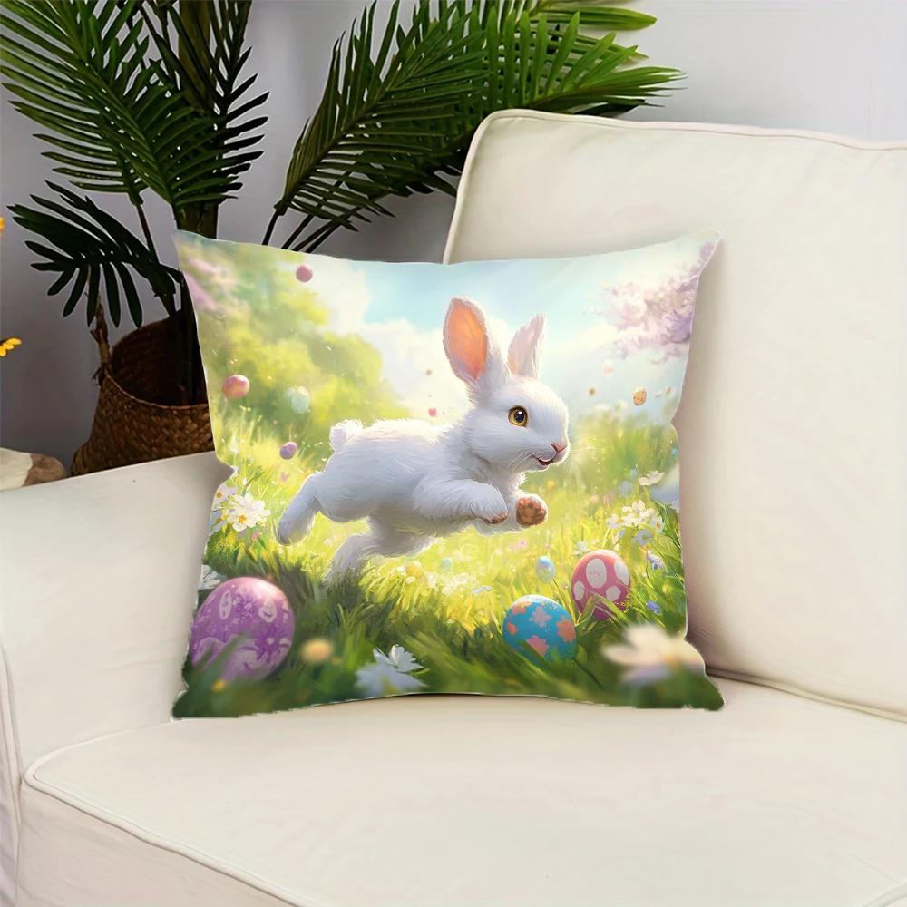 Easter Fantasy Bunny and Egg Combination Single-Sided Pillowcase Living Room Bedroom Sofa Chair Decorative Cushion Cover