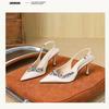 -B new pointed front bag rear empty fairy satin high heels thin heel rhinestone temperament single shoes woman