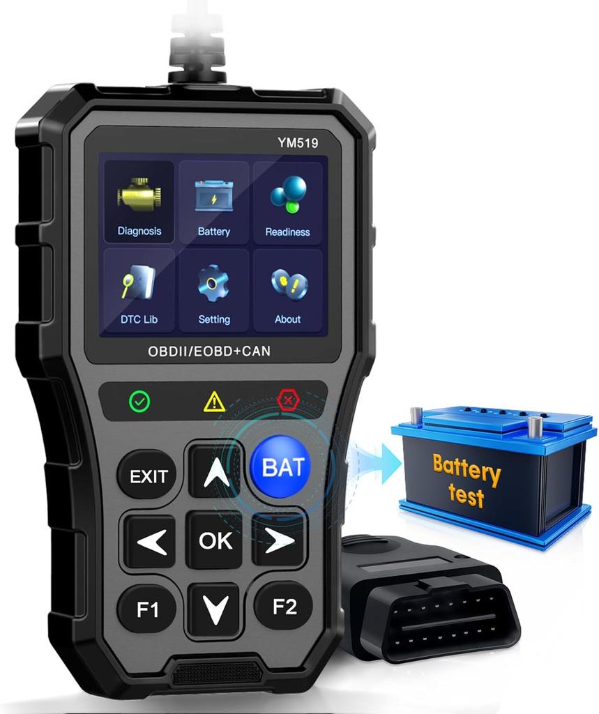 OBD2 Scanner with Battery Tester - Diagnostic Tool for Cars, Check Engine Light & Emissions Readiness, Real-Time Date, Plug & Play