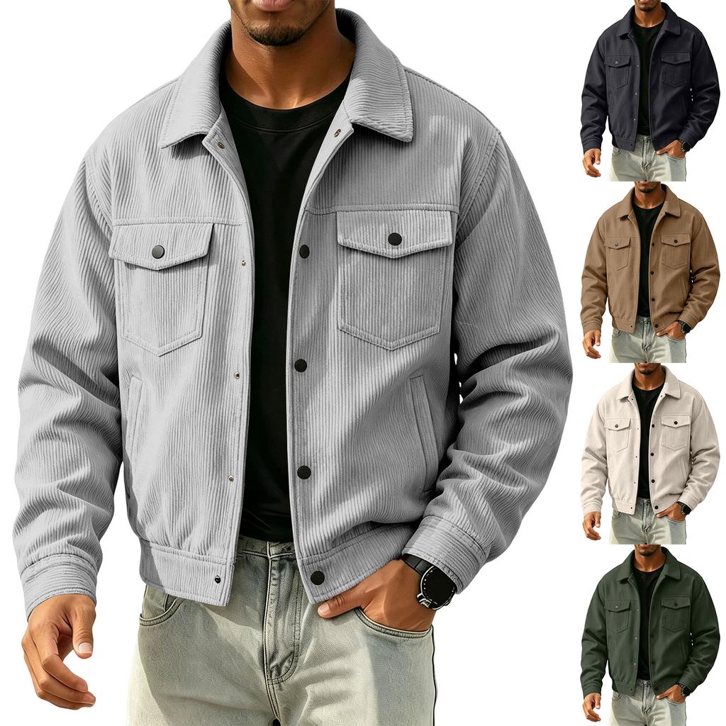 Men's Color Corduroy Jacket with Pockets for Winter Casual Wear