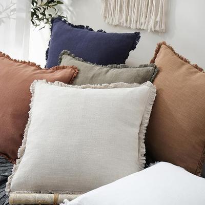 Modern Cotton Bohemia Cushion Cover Tassel Trim Square Throw Pillow Cover Breathable Solid Color Pillowcase Hotel