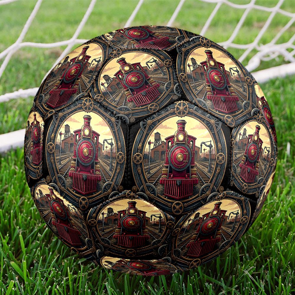 Steam Locomotive Art Round Football Size 5 Adult Ball Suitable for Training Matches and Outdoor Team.