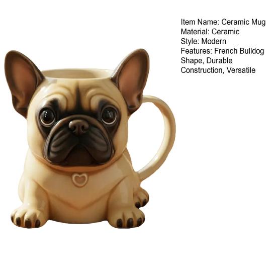 Ceramic Mug Large Capacity French Bulldog Shape Handcrafted Microwave-safe Coffee Cup Reusable Kitchen Essential