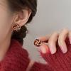 Vintage Wine Red Concentric Knot Stud Earrings for Women Simple Geometric Heart Shape Earrings Aesthetic Party Jewelry Gifts