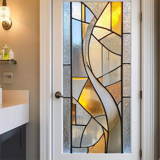 Geometric Window Privacy Film Stained Glass Style Privacy Protection Film Frosted Static Cling Waterproof Privacy Film for Bathroom Bedroom Kitchen