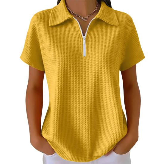 

Женские Топы Лацкан Короткий Рукав Молния Полупланка Рубашка Топы Однотонный Вафельная Текстура Свободный Крой Повседневная Рубашка Для Дома Свиданий Универсальная Одежда XL жёлтый